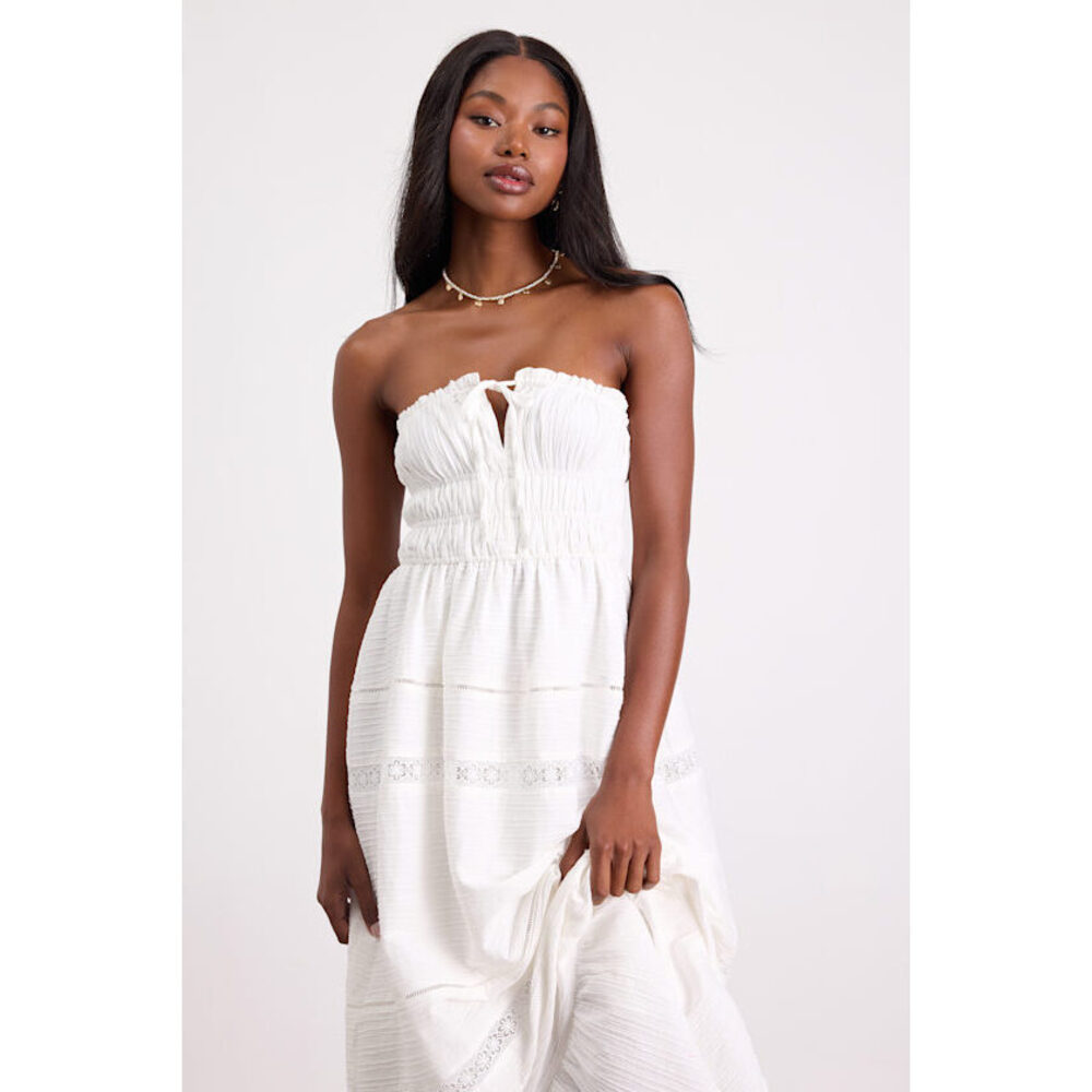 Lulus Sylvana White Textured Strapless Midi Dress - Size XL